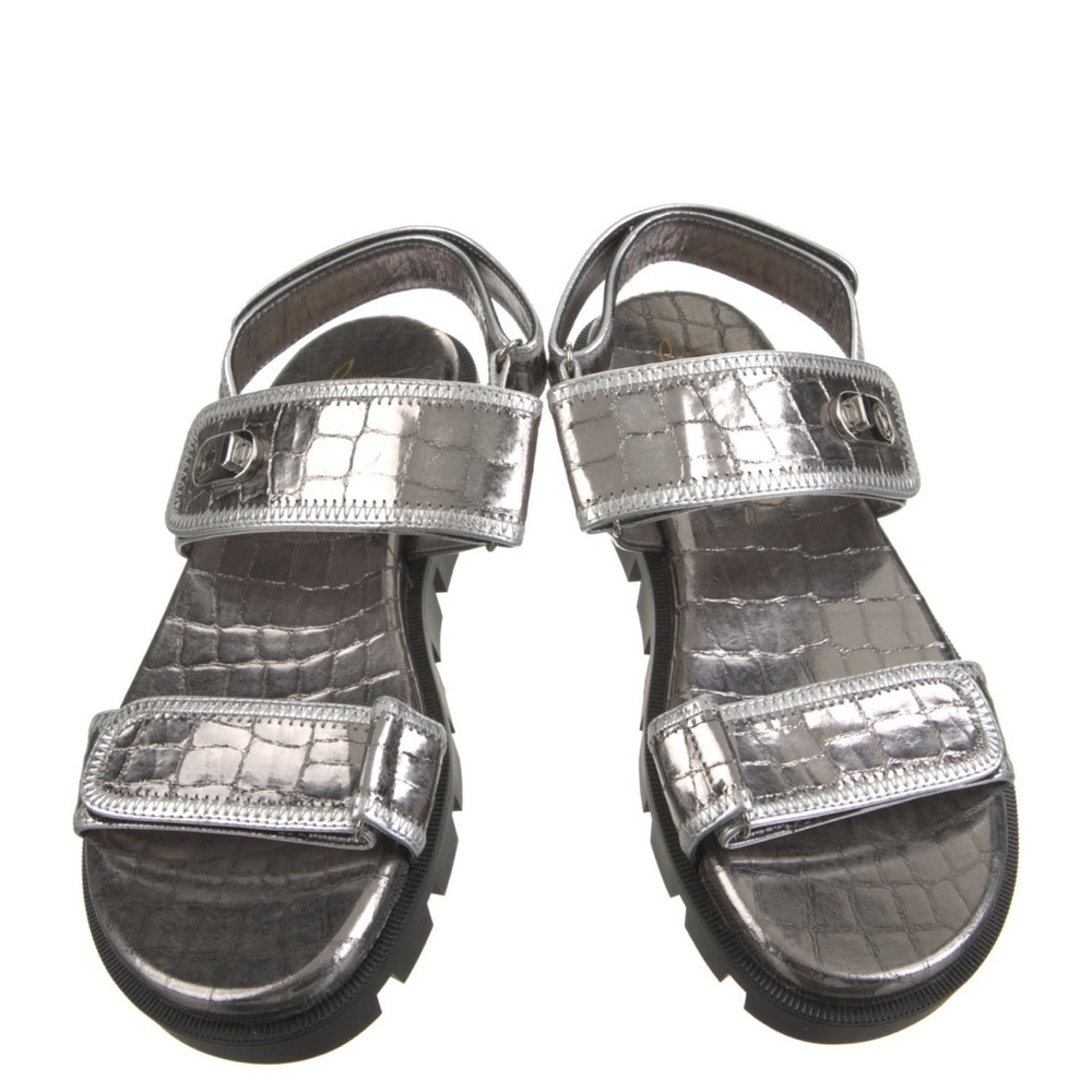 Christian Louboutin Metallic Croc-Embossed Sandals